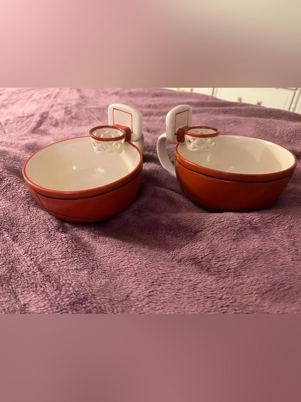 A pair of Max'is Creations “The Mug with a Hoop!" (Basketball design)